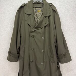 Brooks Brothers Trench Coat Men Green Belt Olive Double Breasted Wool Liner USA